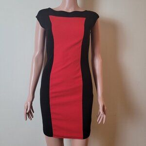 Vintage Sof Dress Womens M Red black Bodycon USA Stretch Short colorblock 90s 80